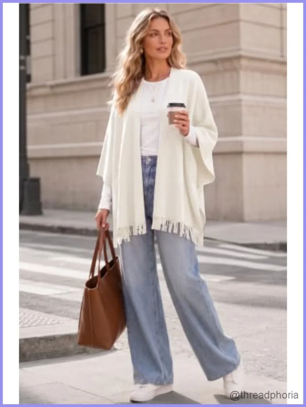 Wool Blend Front Loop Poncho Sweater Shawl Wrap